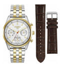 Roamer Sportivo Set Roloi Batarias me Xruso / Asimi Metalliko Brasele kai Kafe Dermatino Louraki 856982-47-15-70
