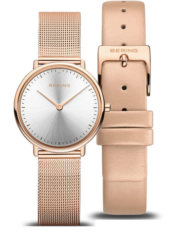 Bering Ρολόι Μπαταρίας με Ροζ Χρυσό Μεταλλικό Μπρασελέ και Ροζ Χρυσό Δερμάτινο Λουράκι 15729-960