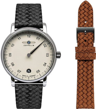 Zeppelin Monotimer Set Ρολόι Μπαταρίας με Μαύρο και Καφέ Δερμάτινο Λουράκι 8643-5