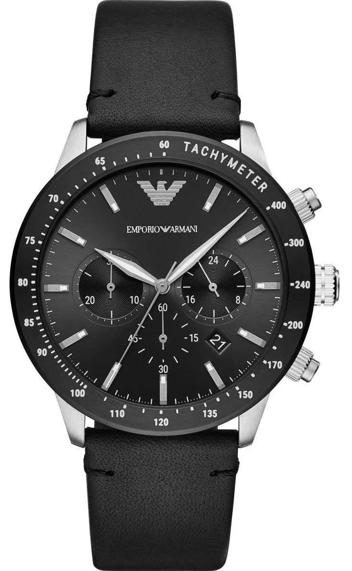 Emporio Armani Mario Roloi Xronogafos Batarias me Mavro Dermatino Louraki AR11243
