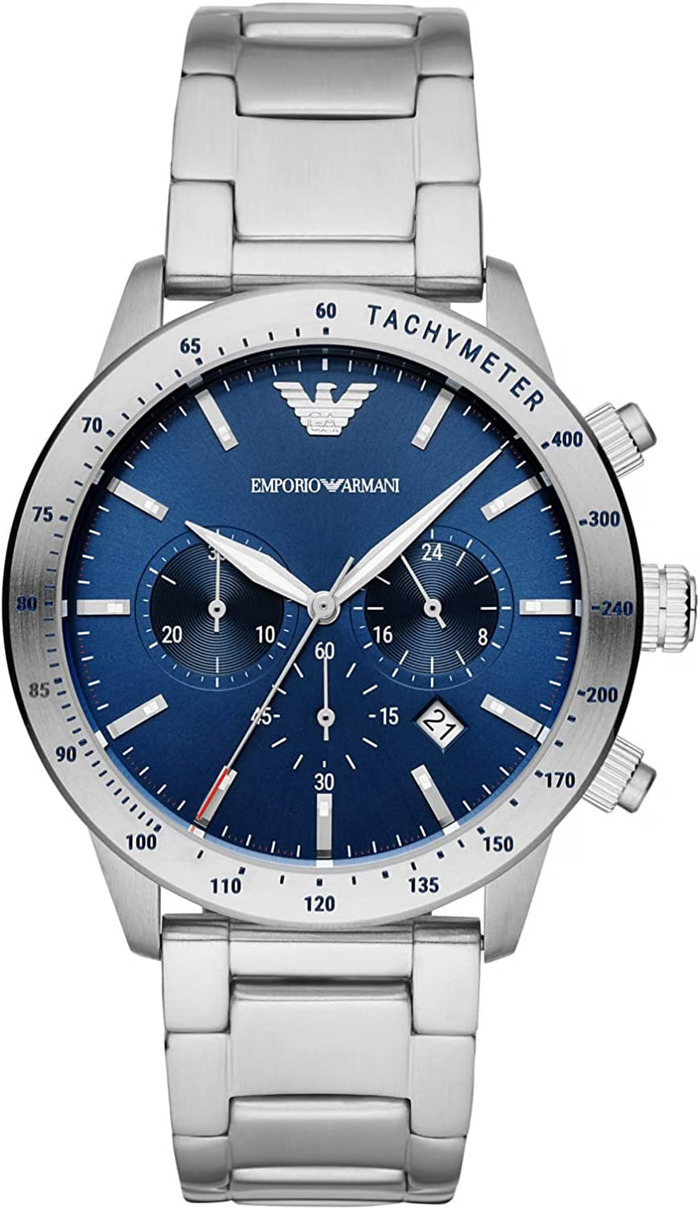 Emporio Armani Mario Roloi Xronogafos Batarias me Asimi Metalliko Brasele AR11306