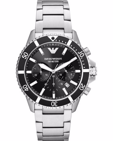 Emporio Armani Diver Ρολόι Χρονογράφος Μπαταρίας με Ασημί Μεταλλικό Μπρασελέ AR11360