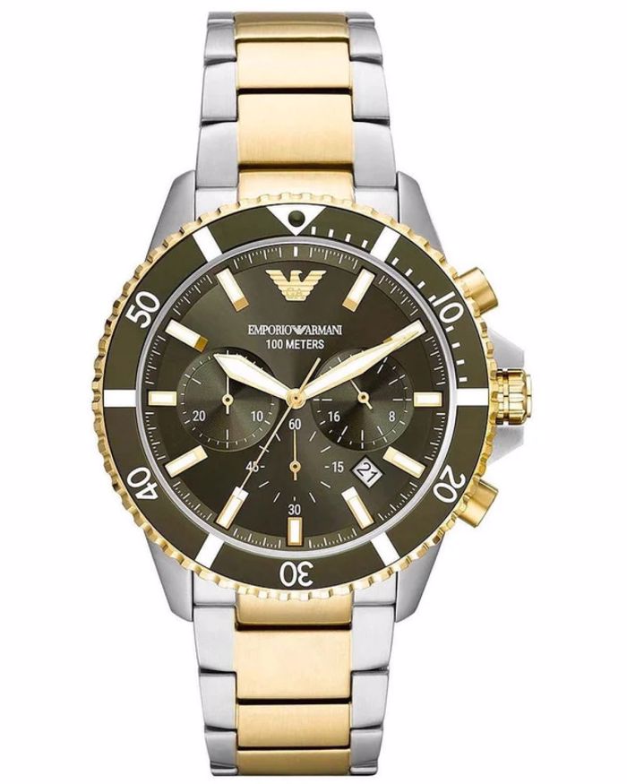 Emporio Armani Diver Roloi Xronogafos Batarias me Xruso / Asimi Metalliko Brasele AR11361