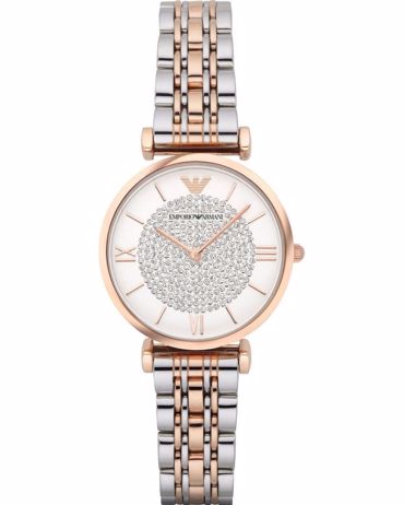 Emporio Armani Gianni T-Bar Crystals Ρολόι Μπαταρίας με Ροζ Χρυσό / Ασημί Μεταλλικό Μπρασελέ AR1926