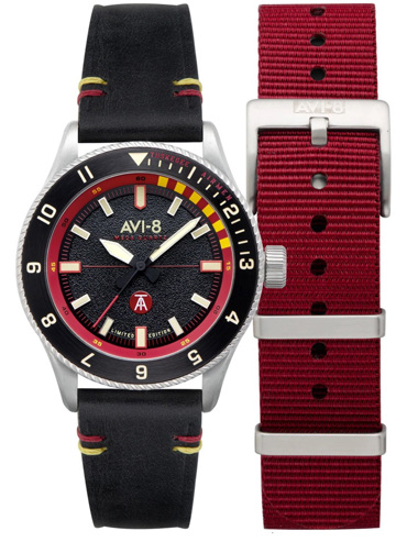 AVI-8 Tuskegee Airmen Limited Edition Ρολόι Μπαταρίας με Μαύρο Δερμάτινο Λουράκι και Κόκκινο Υφασμάτινο Λουράκι AV-4103-01