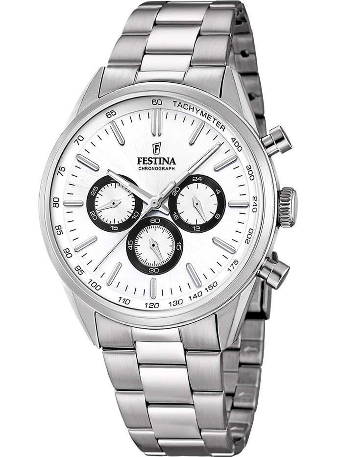 Festina Roloi Xronogafos Batarias me Asimi Metalliko Brasele F16820/Q