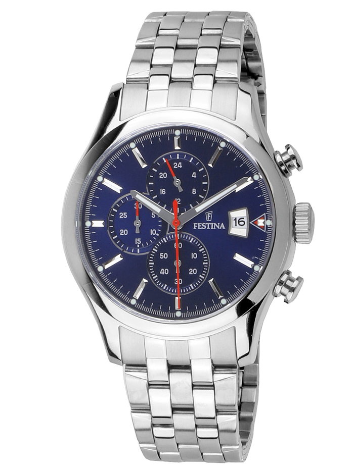 Festina Timeless Roloi Xronogafos Batarias me Asimi Metalliko Brasele F20374/2