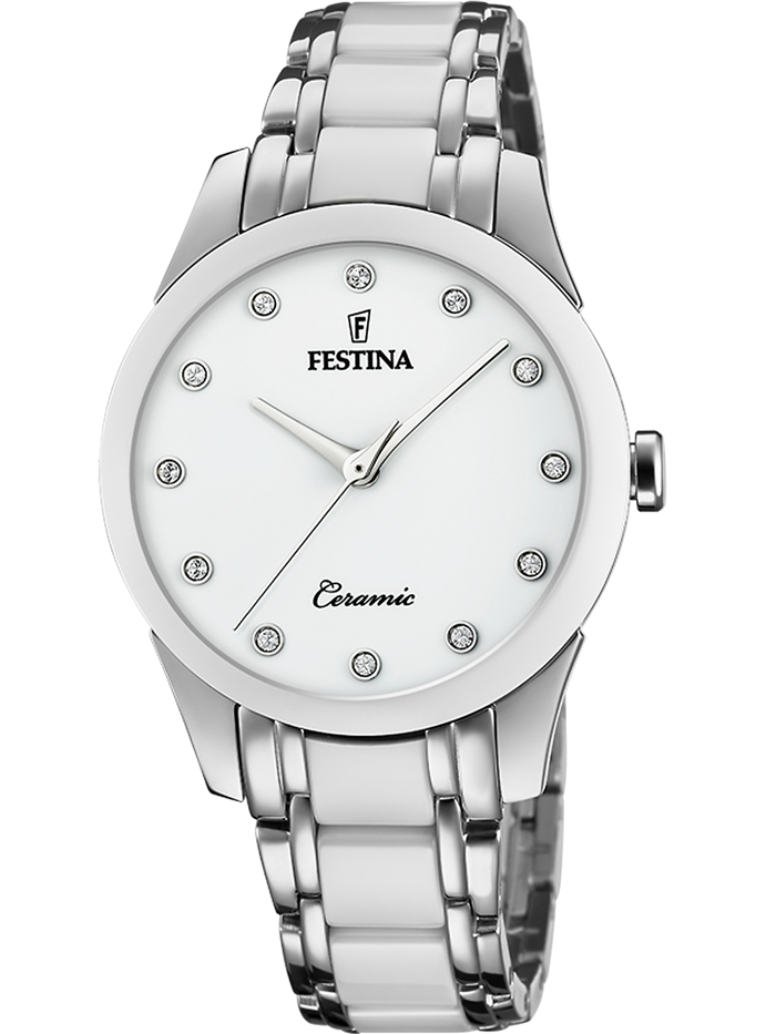 Festina Ceramic Roloi Batarias me Asimi / Lefko Keramiko Brasele F20499/1