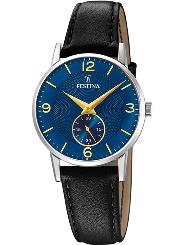 Festina Retro Roloi Batarias me Mavro Dermatino Louraki F20570/3