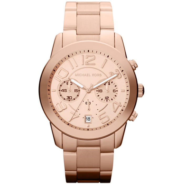 Michael Kors Mercer Roloi Xronogafos Batarias me Roz Xruso Metalliko Brasele MK5727