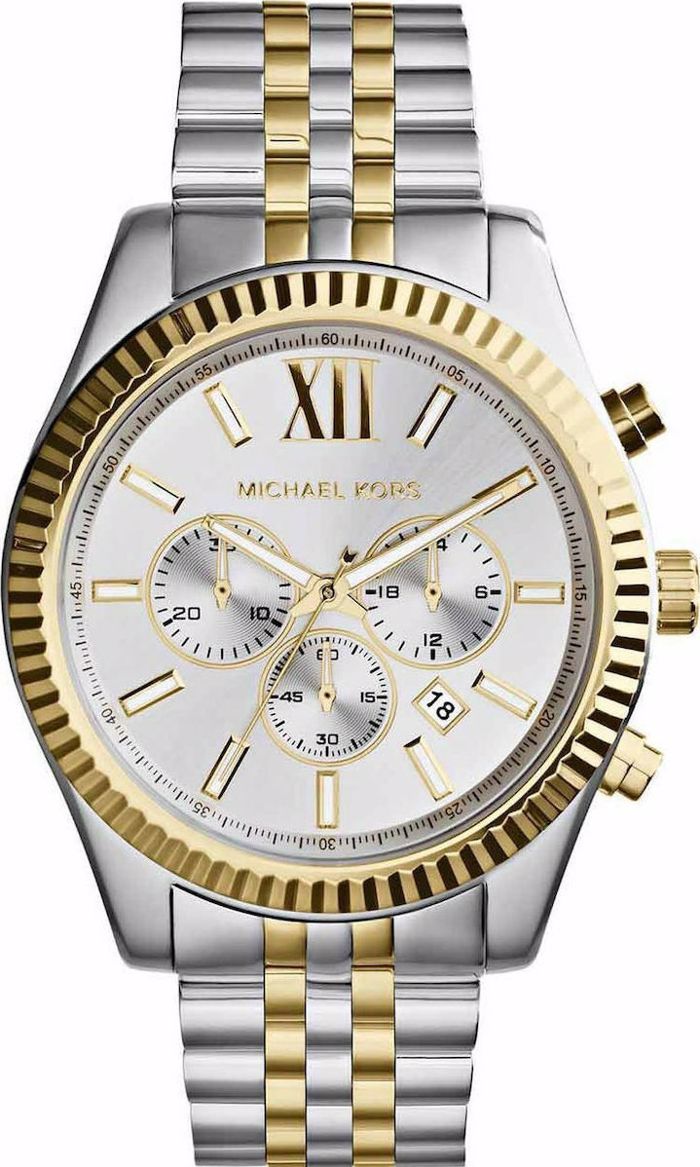 Michael Kors Lexington Roloi Xronogafos Batarias me Xruso / Asimi Metalliko Brasele MK8344