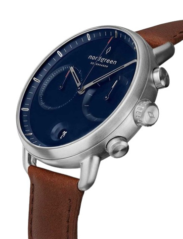 Nordgreen Pioneer Ρολόι Χρονογράφος Μπαταρίας με Καφέ Δερμάτινο Λουράκι PI42SILEBRNA