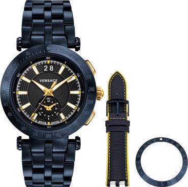 Versace V-Race Σετ Ρολόι Μπαταρίας με Μπλε Μεταλλικό Μπρασελέ και Μπλε Δερμάτινο Λουράκι VAH050016