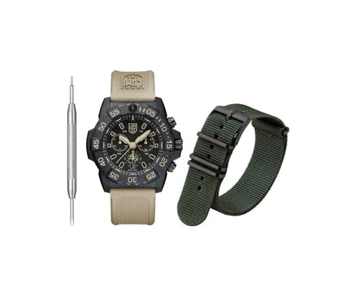 Luminox Navy Seal Foundation Roloi Xronogafos Batarias me Bez Kaoutsouk Louraki kai Prasino ufasmatino Louraki XS.3590.NSF.SET