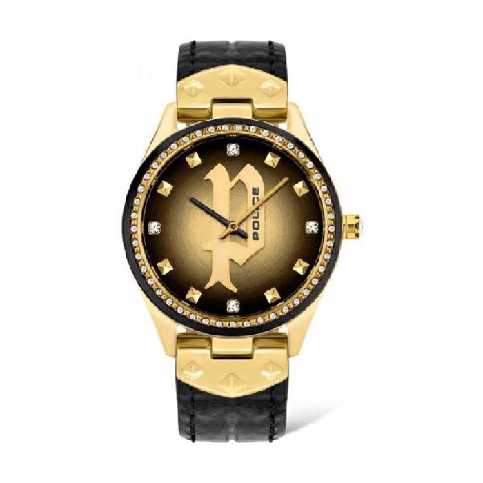 Police Roloi Batarias me Mavro Dermatino Louraki PL16029MSGB.02