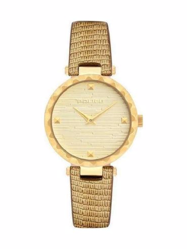 Police Qurem Ρολόι Μπαταρίας με Χρυσό Δερμάτινο Λουράκι PL.15570LSG/06