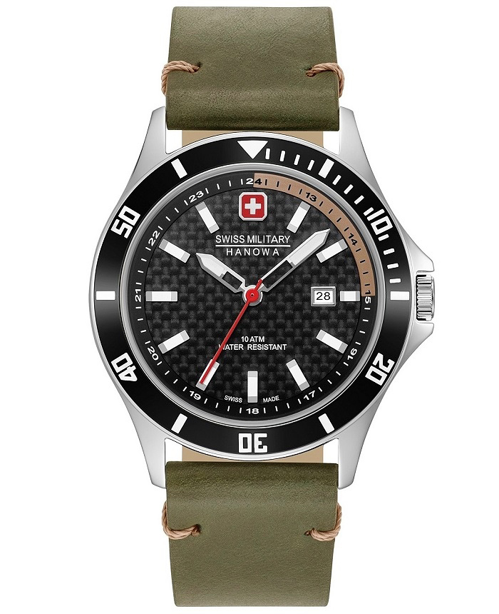 Swiss Military Hanowa Roloi Batarias me Xaki Dermatino Louraki 06-4161.2.04.007.14