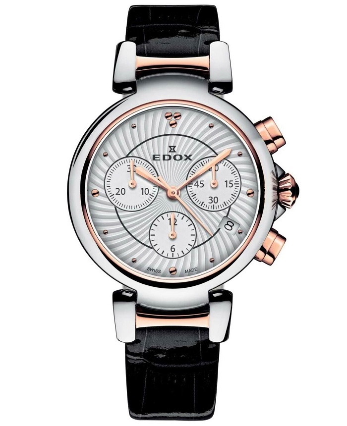 Edox LaPassion Roloi Xronogafos Batarias me Mavro Dermatino Louraki 10220-357RC-AIR