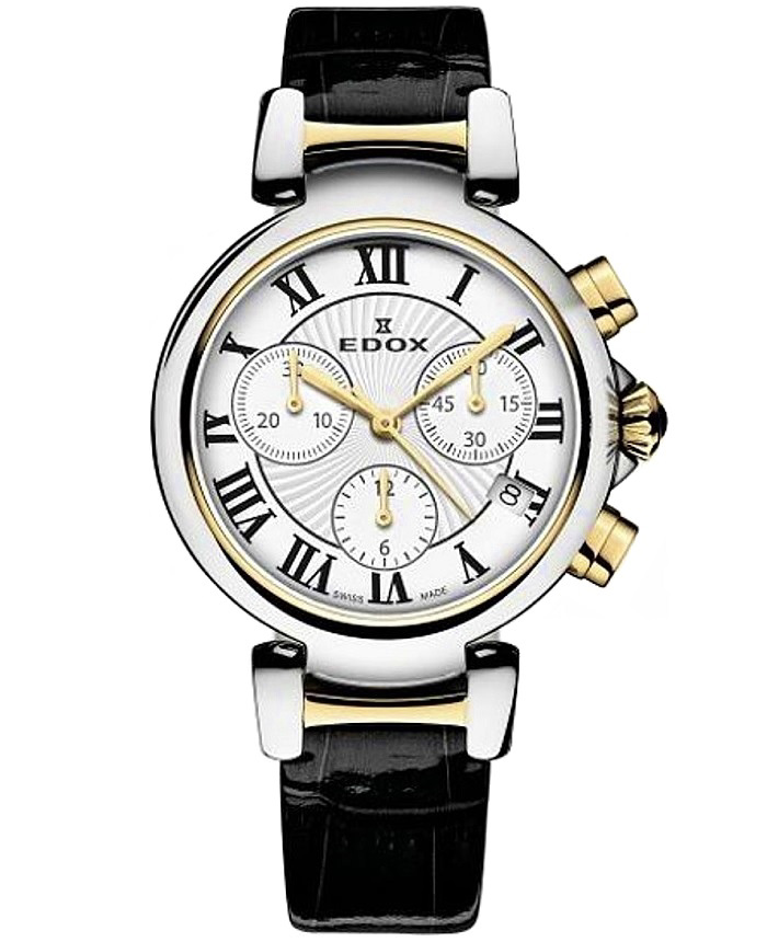 Edox LaPassion Roloi Xronogafos Batarias me Mavro Dermatino Louraki 10220-357RC-AR