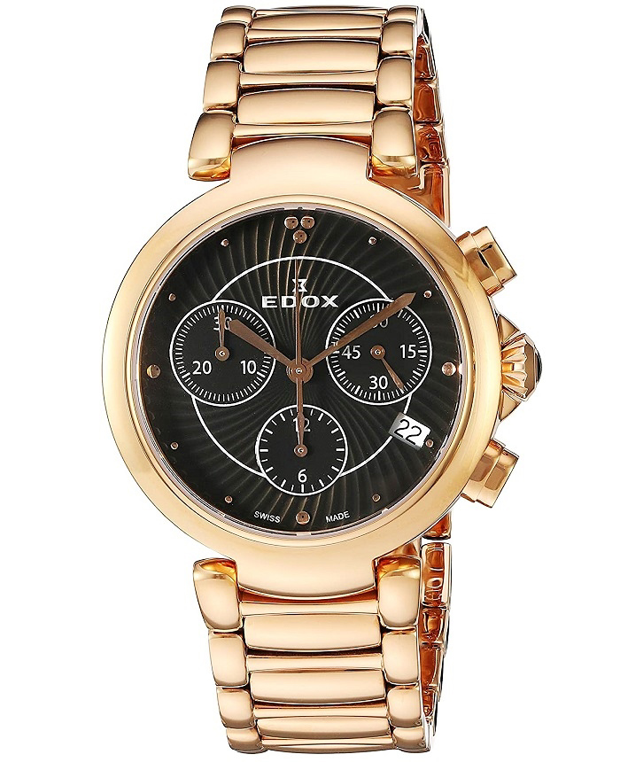 Edox LaPassion Roloi Xronogafos Batarias me Roz Xruso Metalliko Brasele 10220-37RM-NIR