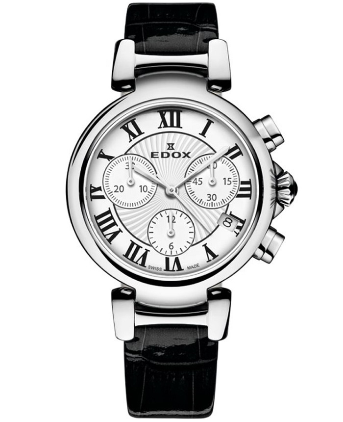 Edox LaPassion Roloi Xronogafos Batarias me Mavro Dermatino Louraki 10220-3C-AR