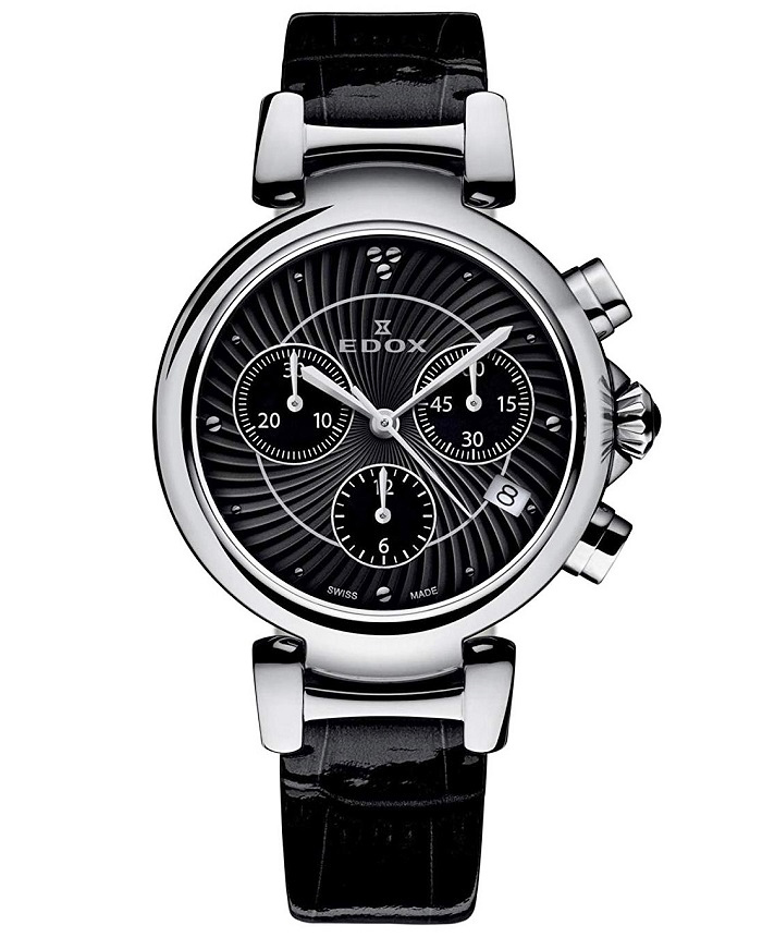 Edox LaPassion Roloi Xronogafos Batarias me Mavro Dermatino Louraki 10220-3C-NIN