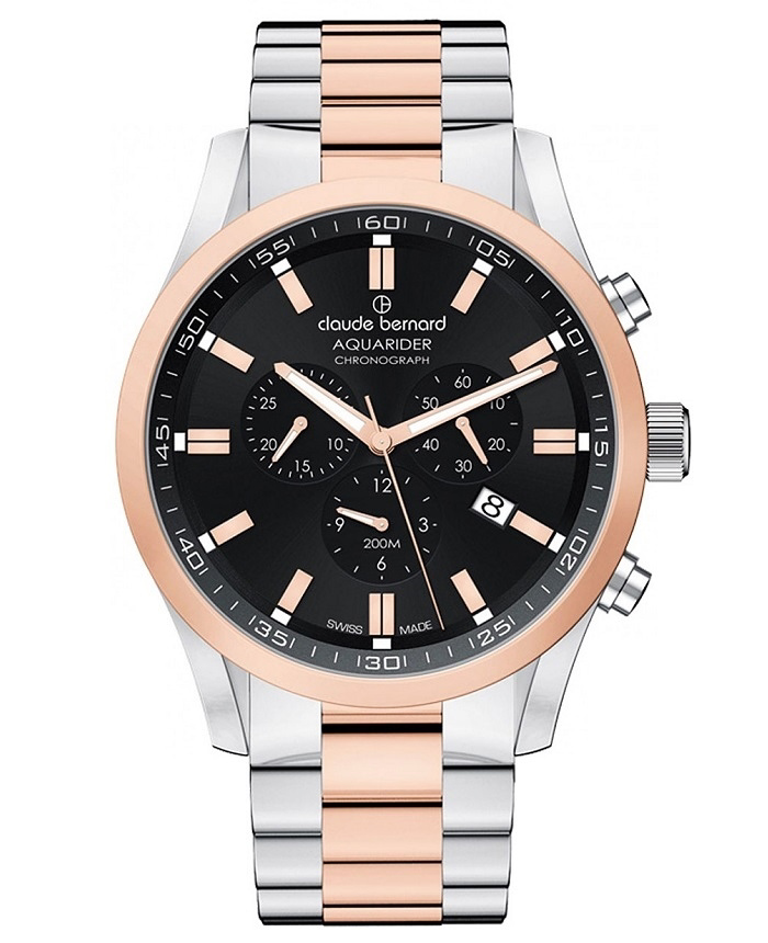 Claude Bernard Aquarider Roloi Xronogafos Batarias me Roz Xruso / Asimi Metalliko Brasele 10222-357RM-NIR