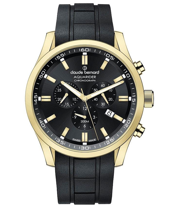 Claude Bernard Aquarider Roloi Xronogafos Batarias me Mavro Kaoutsouk Louraki 10222-37JCA-NID