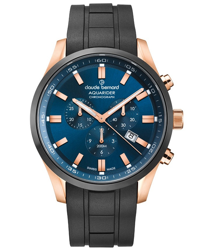 Claude Bernard Aquarider Roloi Xronogafos Batarias me Mavro Kaoutsouk Louraki 10222-37RNCA-BUIR1