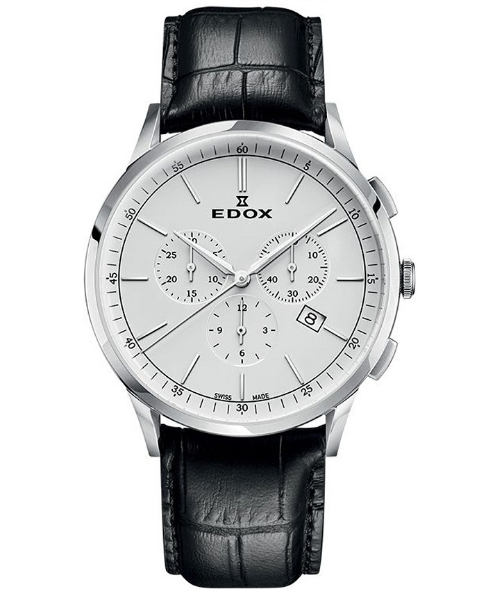 Edox Les Vauberts Roloi Xronogafos Batarias me Mavro Dermatino Louraki 10236-3C-AIN