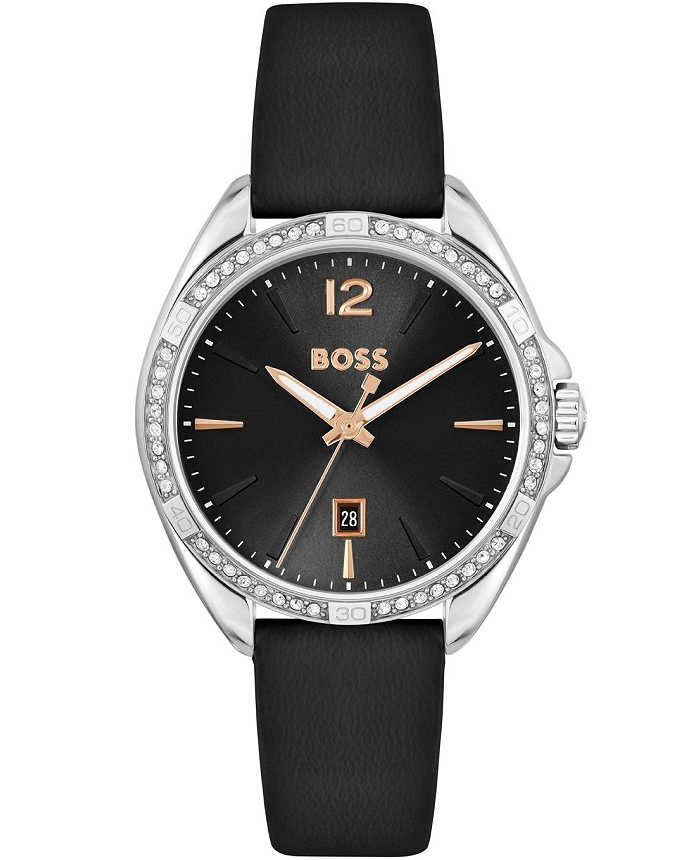 Hugo Boss Roloi Batarias me Mavro Dermatino Louraki 1502624