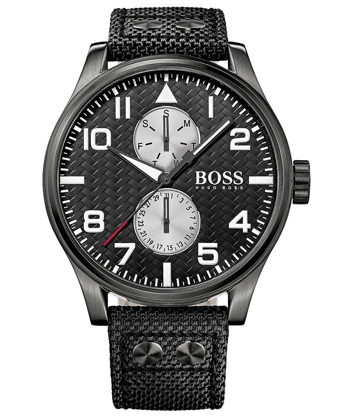 Hugo Boss Roloi Batarias me Mavro ufasmatino Louraki 1513086