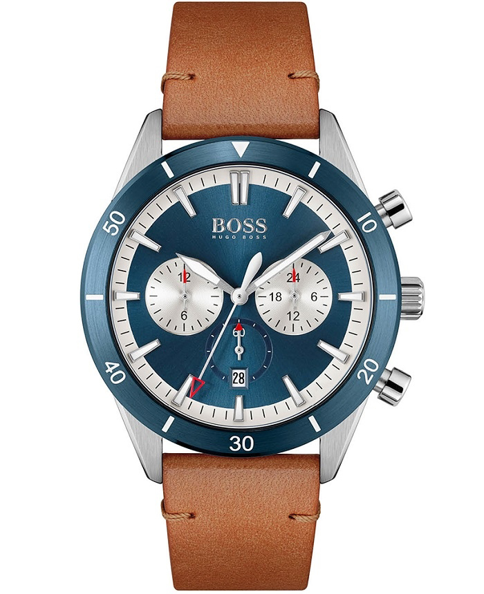 Hugo Boss Roloi Xronogafos Batarias me Kafe Dermatino Louraki 1513860