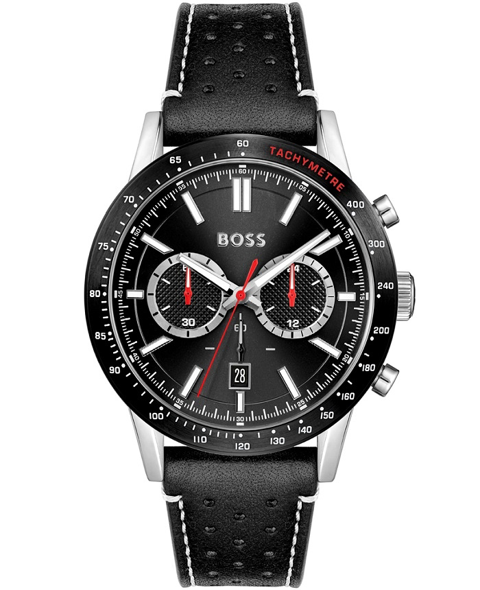 Hugo Boss Roloi Xronogafos Batarias me Mavro Dermatino Louraki 1513920