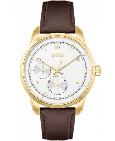 Hugo Boss Ρολόι Μπαταρίας με Καφέ Δερμάτινο Λουράκι 1513956