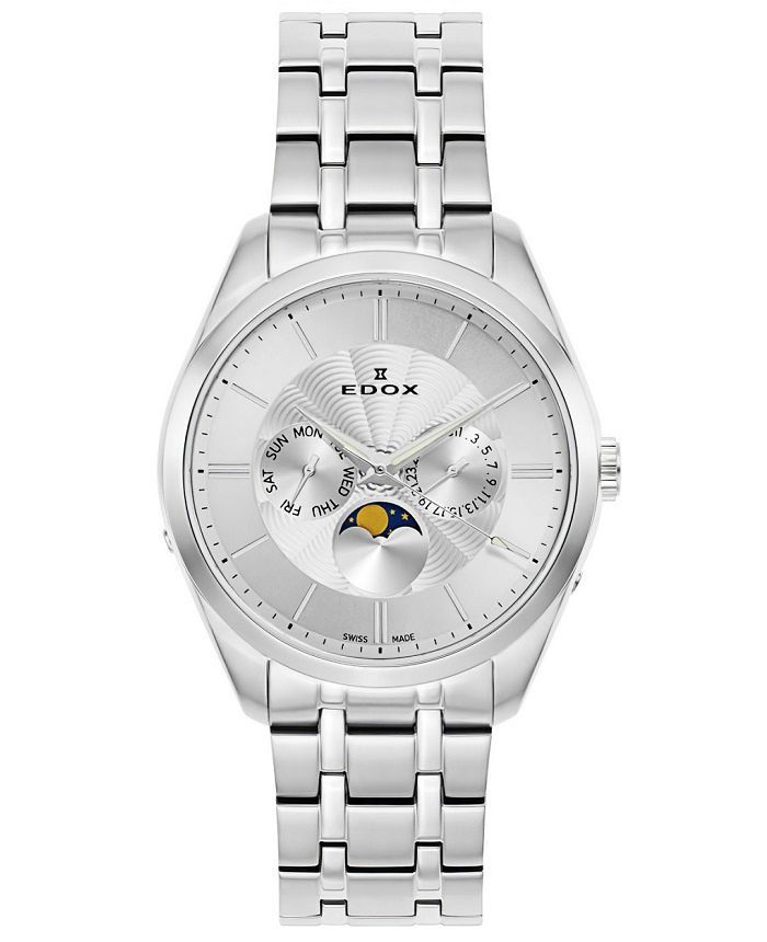 Edox Les Vauberts Moonphase Roloi Batarias me Asimi Metalliko Brasele 40008-3M-AIN