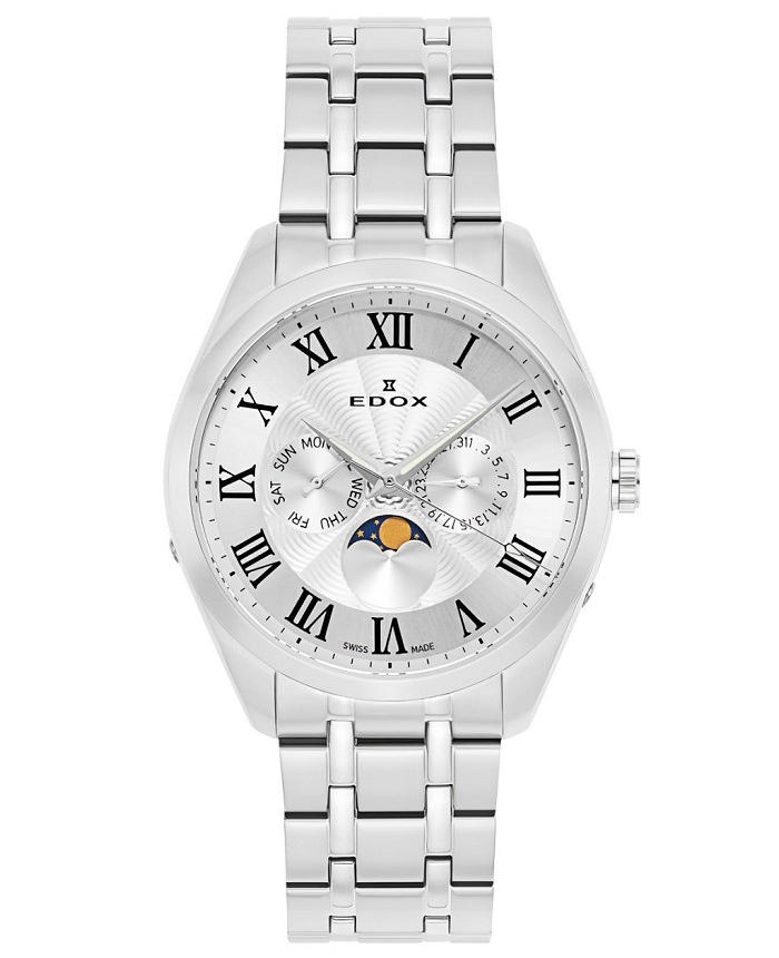 Edox Les Vauberts Moonphase Roloi Batarias me Asimi Metalliko Brasele 40008-3M-ARN