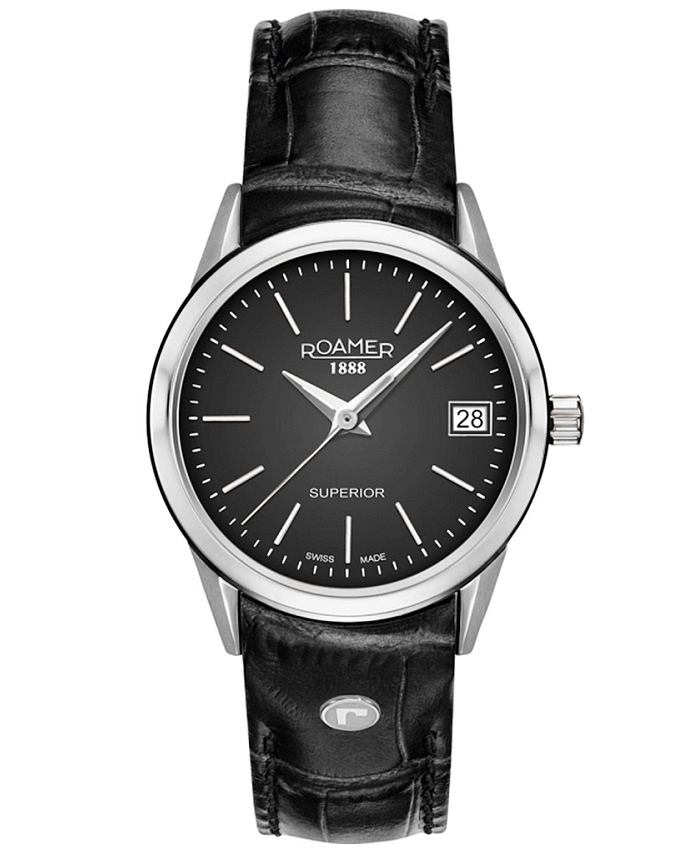 Roamer Superior 3H Roloi Batarias me Mavro Dermatino Louraki 508856-41-55-05