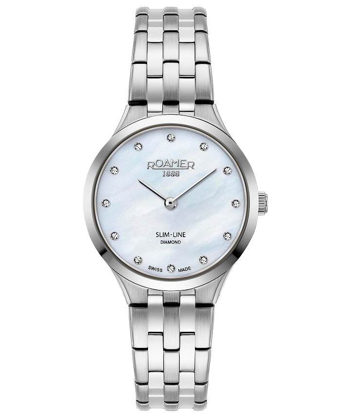 Roamer Slim-Line Diamond Roloi Batarias me Asimi Metalliko Brasele 512847-41-89-20