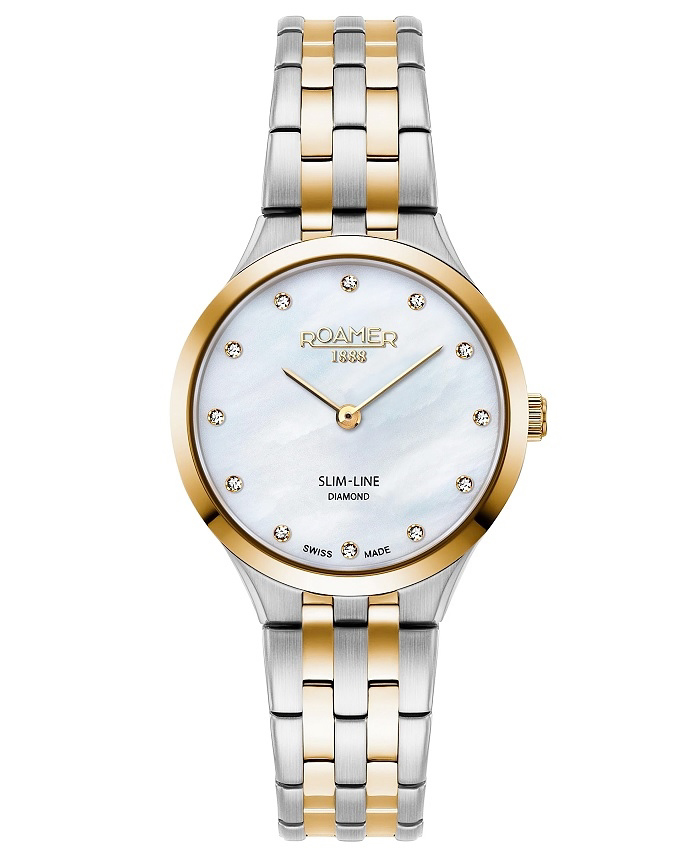 Roamer Slim-Line Diamond Roloi Batarias me Xruso / Asimi Metalliko Brasele 512847-47-89-20