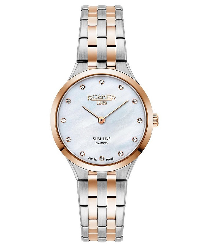 Roamer Slim-Line Diamond Roloi Batarias me Roz Xruso / Asimi Metalliko Brasele 512847-49-89-20