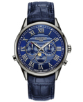 Roamer Superior Moonphase II Roloi Batarias me Ble Dermatino Louraki 513821-44-45-05