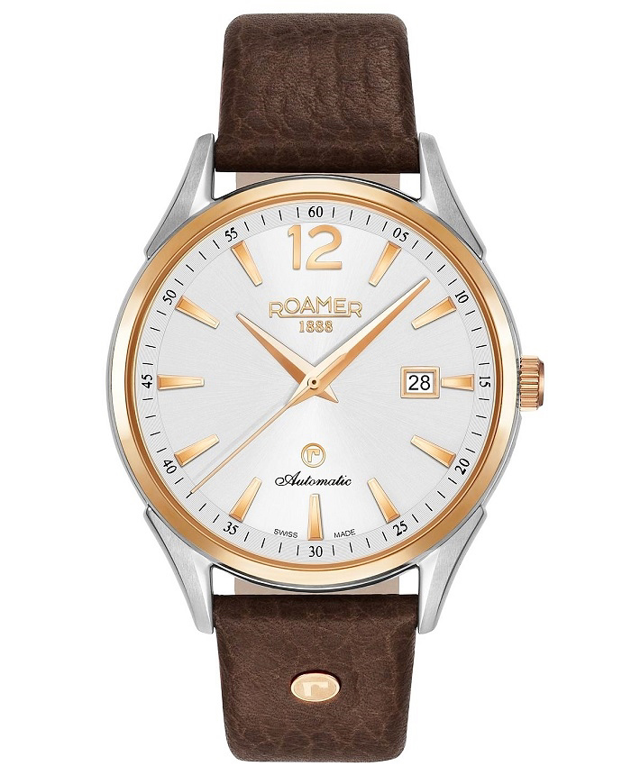 Roamer Swiss Matic Roloi Batarias me Kafe Dermatino Louraki 550660-49-25-05