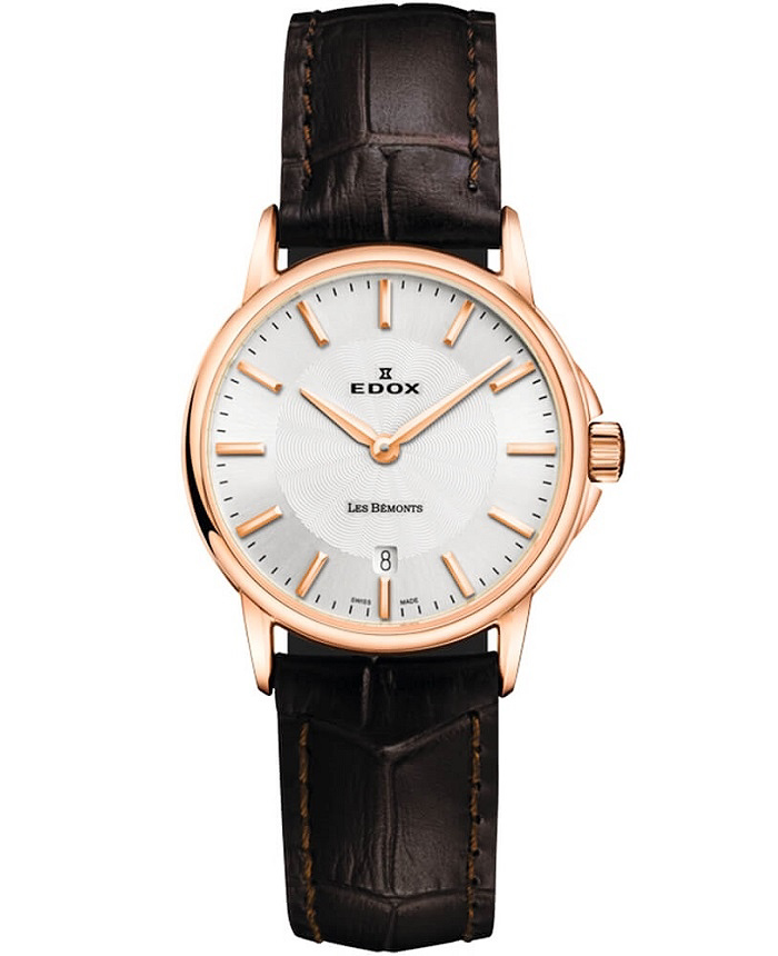Edox Les Bemonts Lady Roloi Batarias me Kafe Dermatino Louraki 57001-37R-NAIR