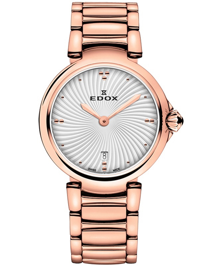 Edox LaPassion Roloi Batarias me Roz Xruso Metalliko Brasele 57002-37RM-AIR