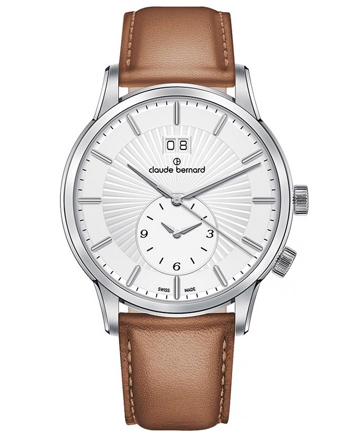 Claude Bernard Classic 2nd Time Zone Roloi Batarias me Kafe Dermatino Louraki 62007-3-AIN