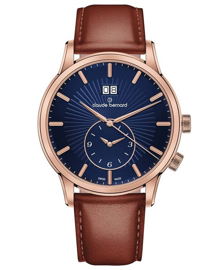 Claude Bernard Classic 2nd Time Zone Roloi Batarias me Kafe Dermatino Louraki 62007-37R-BUIR