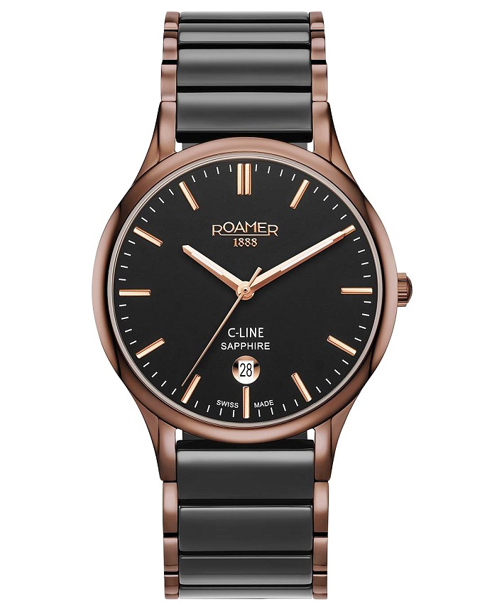 Roamer C-Line Roloi Batarias me Mavro Keramiko Brasele 658833-43-55-61