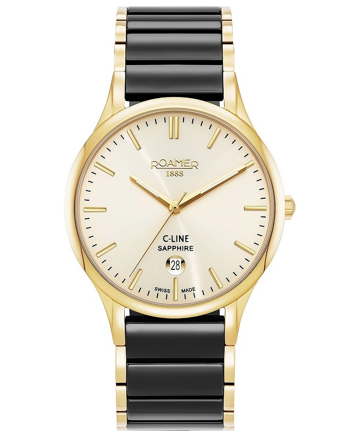 Roamer C-Line Roloi Batarias me Mavro Keramiko Brasele 658833-48-35-61