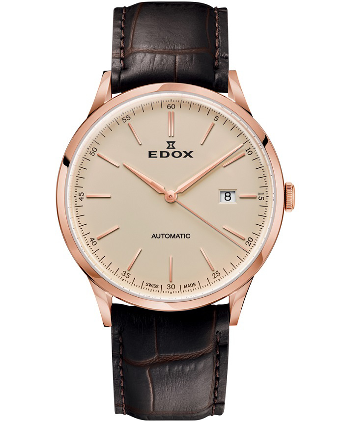Edox Les Vauberts Roloi Aftomato me Kafe Dermatino Louraki 80106-37RC-BEIR